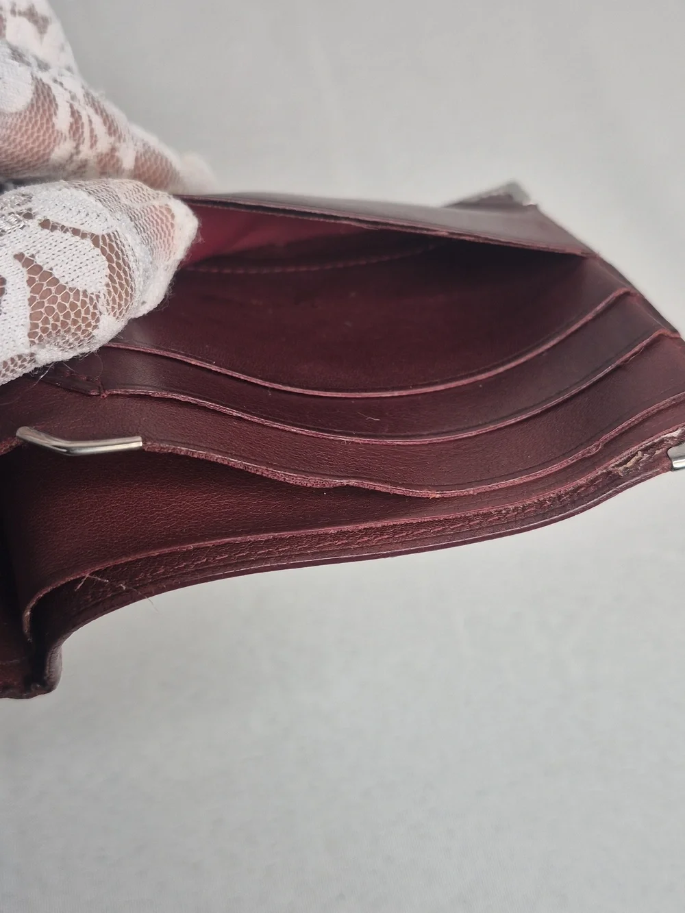 Cartier Men's Leather Bifold Wallet - Burgundy with Metal Corners